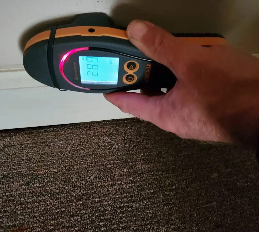 Moisture detection at baseboard during Storm Damage Restoration in Philomath